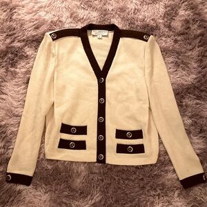 St. John Collection Cream and Brown Cardigan